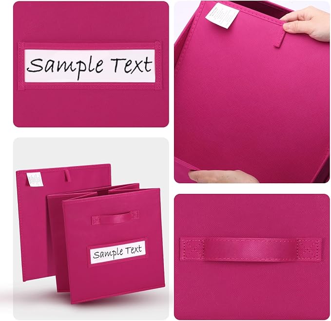 artsdi 13x13 storage cube bins (Set of 10) Foldable Fabric storage cubes with 10 Labels Window Cards & a Pen,13 inch cube storage bins,Closet Organizers for Shelves,Cubby Organizer Boxes,Dark pink