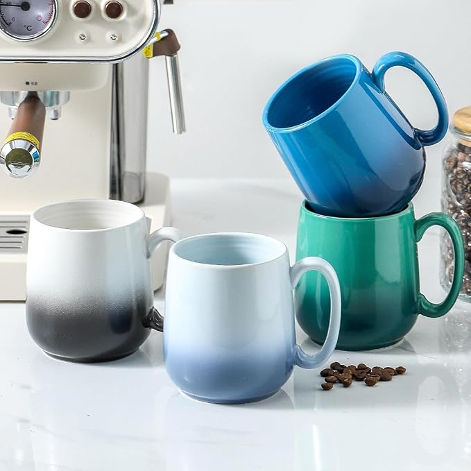 Hasense Ceramic Coffee Mugs Set of 4, 15 OZ Coffee Cups for Women/Men, Engagement Gifts, Microwavable & Dishwasher Safe, Gradient Multicolor