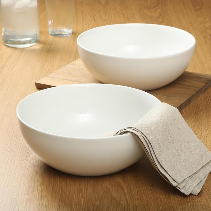 Gibson Home Great Essentials 2 Pack 100 OZ 10" Deep Salad Serving Bowl Set for Kitchen - Porcelain - Dishwasher and Microwave Safe