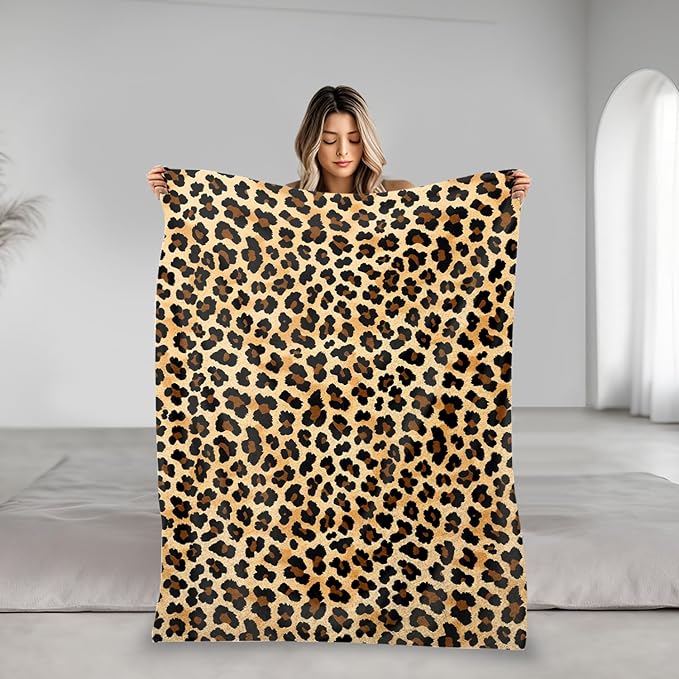 Large Leopard Print Fluffy Throw Blanket – Oversized Soft Cozy Blanket for Bed or Couch, Cheetah Print Room Decor, for Women, 60×80 Inches