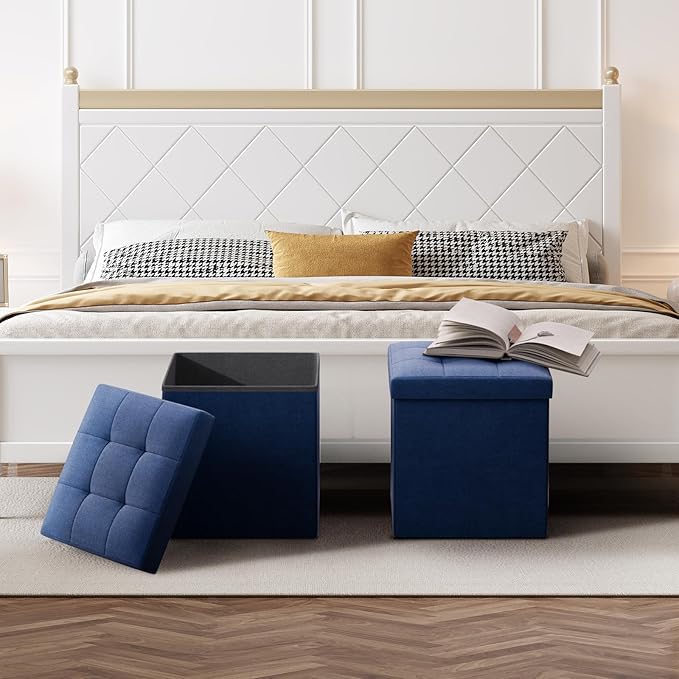 Storage Ottoman Bench, 15 Inch Ottoman Foot Rest, End of Bed Bench, Storage Chest, Load 700 lb, for Living Room, Bedroom, Entryway, Navy Blue