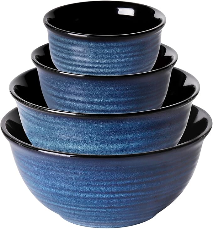 HASENSE Mixing Bowls for Cooking, Baking, Ceramic Serving Dishes Set of 4 for Salad, Fruits, Popcorn, Versatile Nesting Bowls for Housewarming Gift, 2.1/1.5/1.0/0.5 Qt, Dishwasher & Microwave Safe