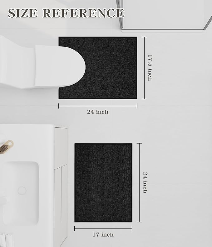 chakme Bathroom Rug Sets 2 Piece, Ultra Thin Bath Mat Quick Dry Bath Mat Set, Absorbent Bath Mat for Bathroom Non Slip Machine Washable, (Black, 2 Piece)