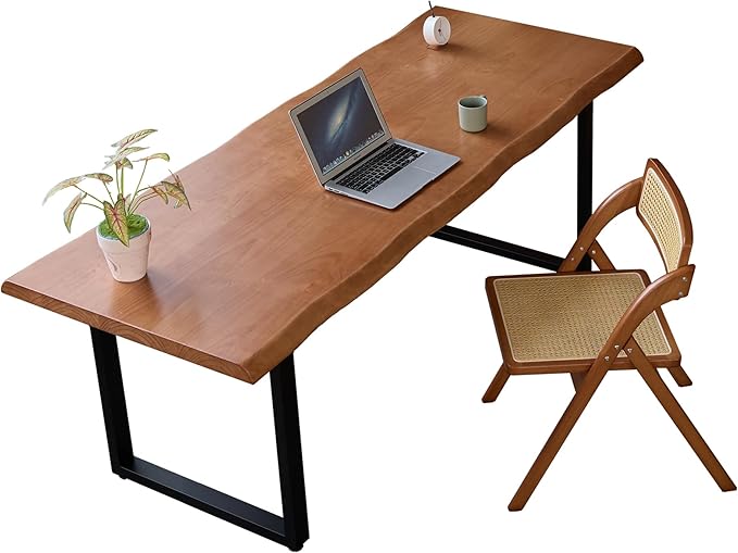 Stylish Solid Wood Office Desk with Sturdy Metal Base - Durable Multi-Size Executive Computer & Dining Table - Perfect for Home Office & Work Environments (Brown, 70.87in)