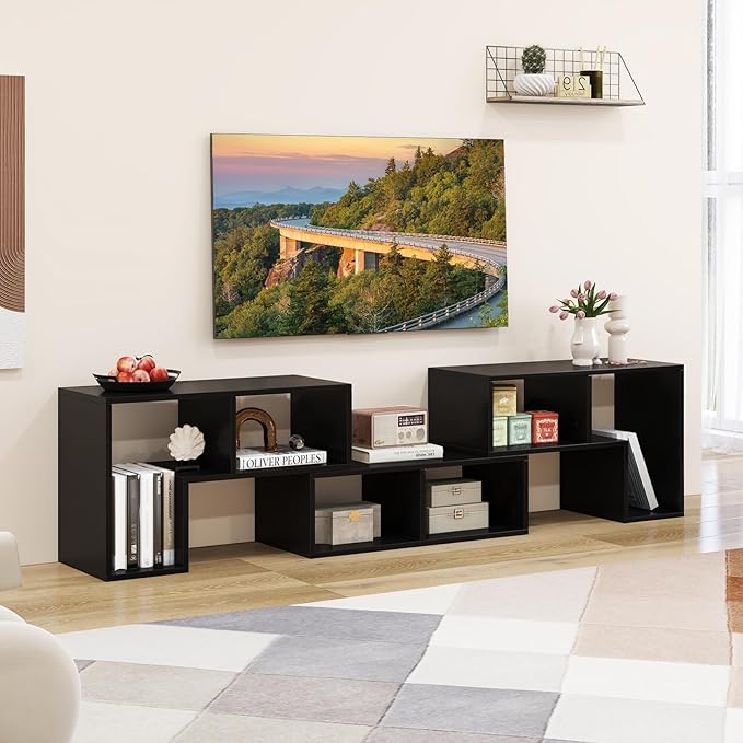 Giantex Free-Combination TV Stand for Bedroom - Entertainment Center for 50 55 60 65 Inch TV, 3-Piece Media Console Table with Storage Cubes, Deformable Open Storage Bookcase Shelf (Black)