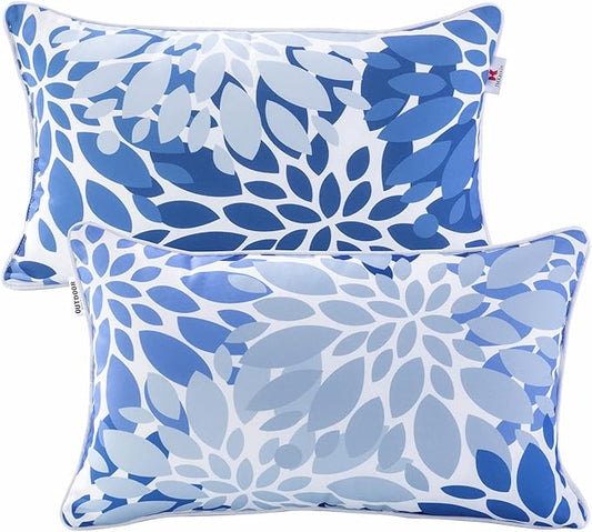 Pack of 2 Patio Lumbar Pillows, 12”x20” Fade Resistant Outdoor Waterproof Lumbar Pillow with Inners, Decorative Garden Lumbar Cushions for Home Patio Terrace Sofa Use