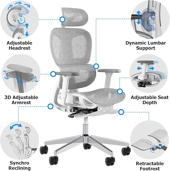 Ergonomic Mesh Office Chair with 3D Adjustable Armrest,High Back Desk Computer Chair Ergo3d Ergonomic with Wheels for Home & Office