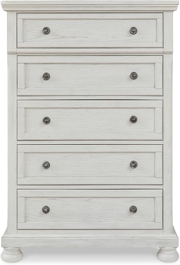 Signature Design by Ashley Robbinsdale Traditional 5 Drawer Chest, Antique White