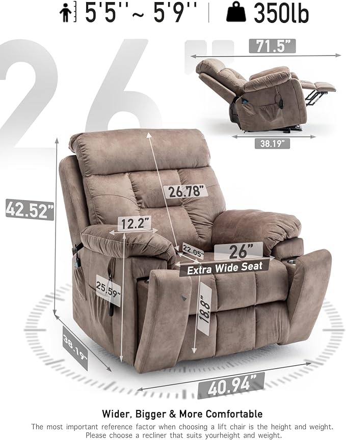 Lazy boy Recliner Chair with Cupholder/Power Lift Recliner Chair for Elderly， Electric Recliner/Big and Tall Recliners for People Up to 6'2"/350lb Range