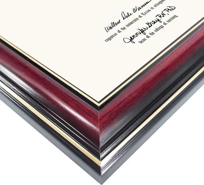 GraduationMall 8.5x11 Certificate Diploma Frame,Solid Wood & UV Protection Acrylic,Glossy Cherry Finish with Gold Trim,2 Pack