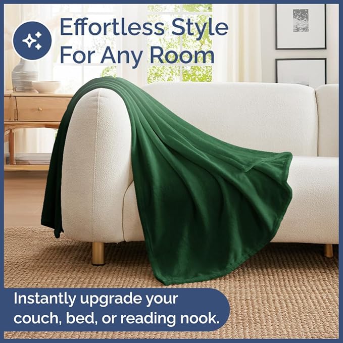Ultra Soft Fleece Blanket Queen Size - Flannel Fleece Luxury Queen Blanket - Lightweight for Couch Bed Chair - Thick, Warm & Breathable - All Season Cozy Anti-Static Microplush Bedding, Forest Green