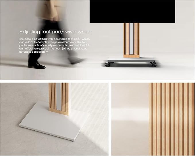 FITUEYES Design Wood TV Stand Swivel Mount with Hidden Back Storage for 32-65 inch TV Screens, Scandinavian Style Tall Floor TV Stand for Home Decor with Reinforced Base, Zen Series, White