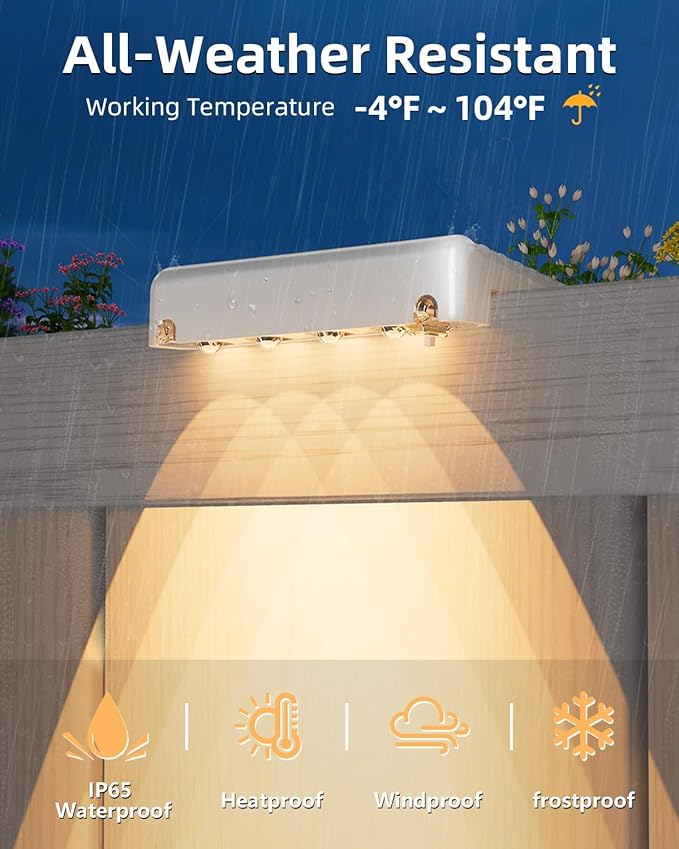 VOLISUN Solar Deck Lights 12 Pack, Warm White Glow LED Large Size Lamp, IP65 Waterproof Step Lights Outdoor for Deck, Step, Fence, Railing, Wall and Stairs (White)