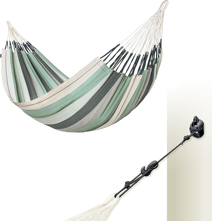 LA SIESTA® Modesta Organic Cotton Hammock & Wall Mount Kit for Walls Ceilings & Square Beams - Indoor Outdoor Hammock Swing, Portable Hammock for Outside Patio Bed - 2 Person Hammock, XL King, Olive