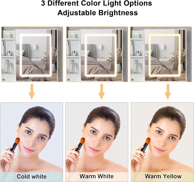 Vanity Desk with Mirror and Lights, Makeup Vanity 3 Color Modes & Adjustable Brightness, 6 Drawers Vanity Desk with Upholstered Stool with Chair