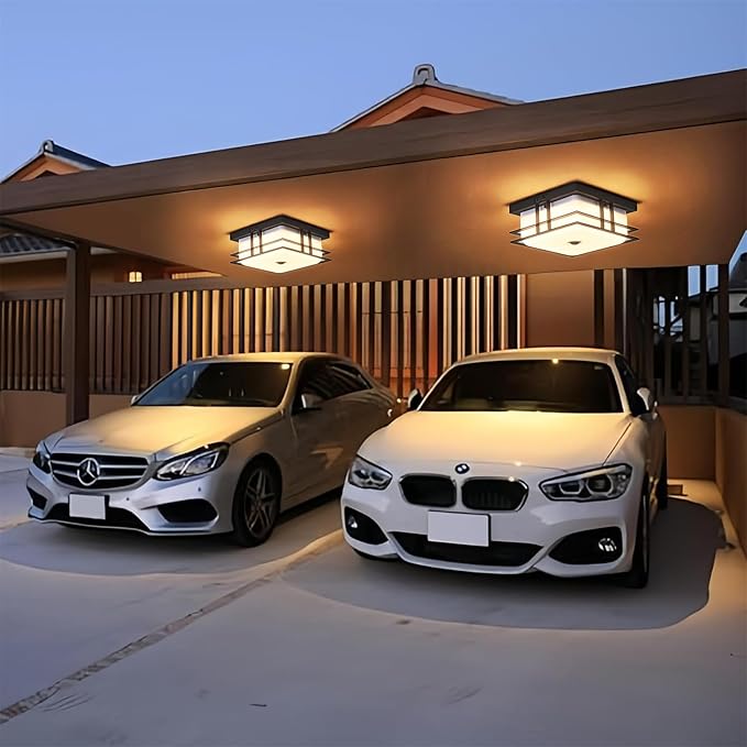 Motion Sensor Outdoor Ceiling Light Industrial Design with Acrylic Shade for Porch,Patio,Balcony,Garage,24W 5CCT LED Porch Ceiling Light