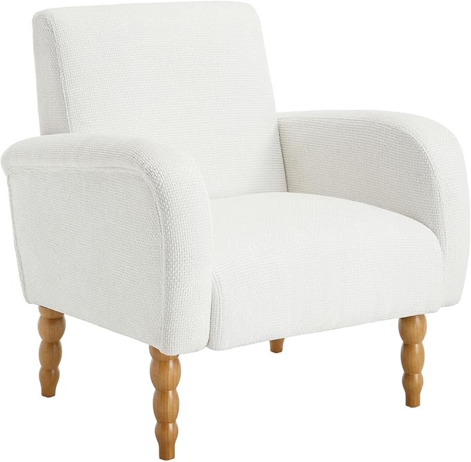 Accent Armchair Set of 2, Mid-Century Modern Living Room Chairs with Gourd-Like Shape Wooden Legs, Chenille Upholstered Single Sofa Reading Chair for Living Room Bedroom Guest Room,White