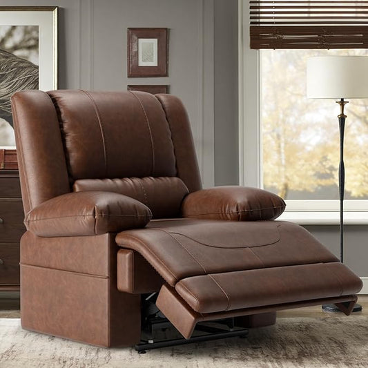 Large Dual Motor Power Lift Recliner Chair with Massage and Heat for Elderly People, Infinite Position,USB Ports and Remote Control,Breathable Leather (Red Brown)