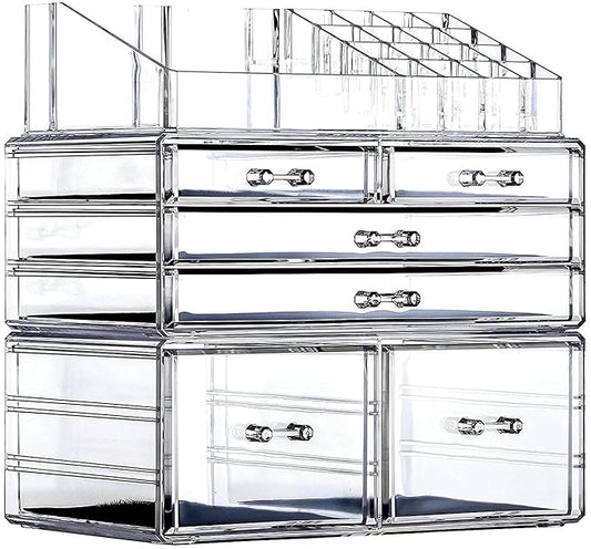 Cq acrylic 3 Pack Clear Makeup Storage Organizer,Stackable 6 Drawers Make Up Organizers,Cute Desk Organizer for Vanity Jewelry,Hair Clip,Beauty,Skincare Product Bathroom Counter Organizers and Storage