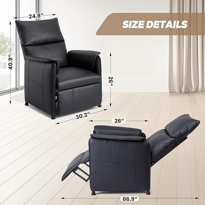 GarveeHome Elertric Recliner Chair with Massage and Heat, Adjustable Single PU Leather Recliners Sofa with Remote Control Home Theater Seating ＆Armchair for Living Room/Office (Leather, Black)