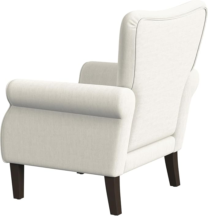 HomePop Home Decor | Upholstered Rolled Arm Accent Chair | Accent Chairs for Living Room & Bedroom | Decorative Home Furniture - Cream Solid Woven