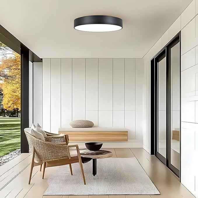 Black Flush Mount Ceiling Light Fixture,4-Light Oversized Close to Ceiling Light, 18.1 Inch Large Light Fixtures Ceiling Mount for Kitchen,Hall,Entryway Bedroom,Bathroom,Living Room,Outdoor