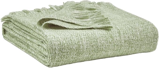 BOURINA Faux Cashmere Fringe Throw Blanket Decorative Lightweight Throw Soft Cozy for Bed or Sofa Outdoor Blanket, 50" x 70" Mint
