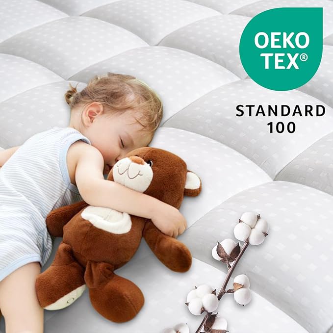 LEISURE TOWN Mattress Pad King Size Soft Cotton Mattress Cover,Quilted Fitted Mattress Topper with Deep Pocket fits 8-21 inch Mattress,Breathable Fluffy Pillow Top,Cooling Mattress Protector,White