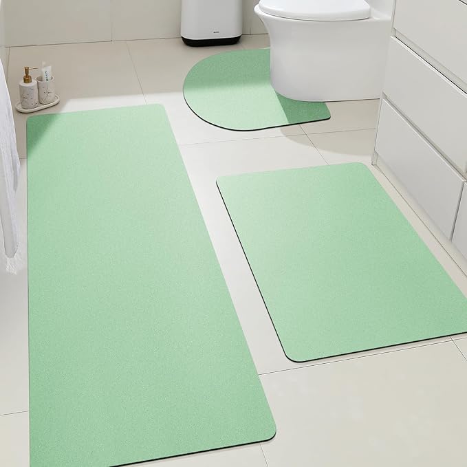 ACCUMTEK Ultra Thin Non-Slip Bath Mat Fit Under Door 3 Piece, Upgrade Backing Non Slip Bath Mat, Quick Dry Ultra Absorbent Bathroom Rugs, Machine Washable Bath Mats for Bathroom, Bathtub & Kitchen
