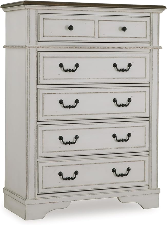 Signature Design by Ashley Blendon Traditional 5-Drawer Chest of Drawers with Safety Stop, White & Dark Brown