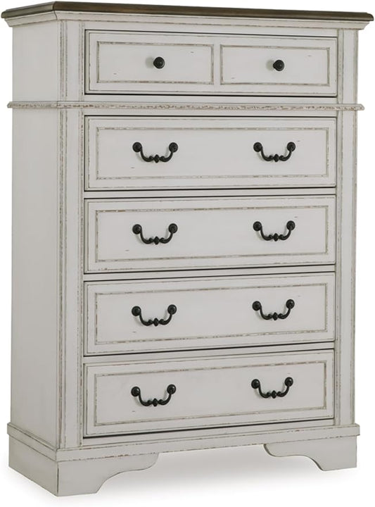 Signature Design by Ashley Blendon Traditional 5-Drawer Chest of Drawers with Safety Stop, White & Dark Brown