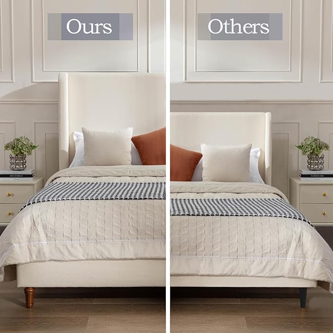 GDFStudio Tall Headboard Upholstered Bed,Queen Size Platform Bed Frame with Headboard Wingback,54" High No Box Spring Needed Easy Assembly Elegant Simplicity Ivory Boucle