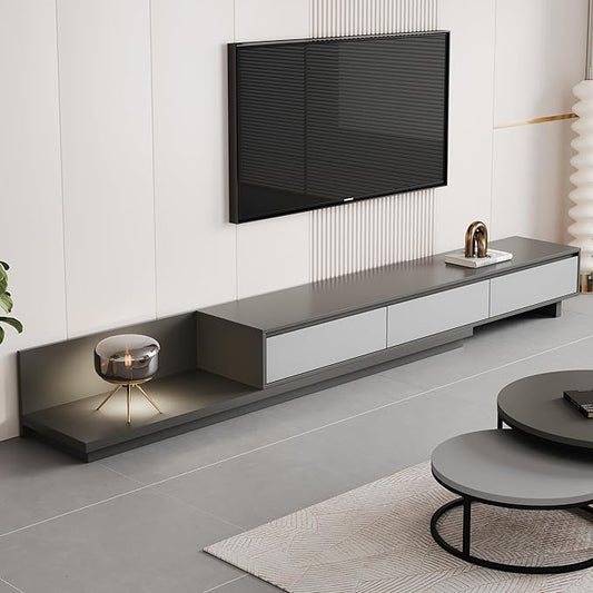 Mid-Century Modern Extendable Entertainment Center with 3 Drawers,TV Stand Adjustable from 78.7" to 130",TV Cabinet for Living Room,Grey