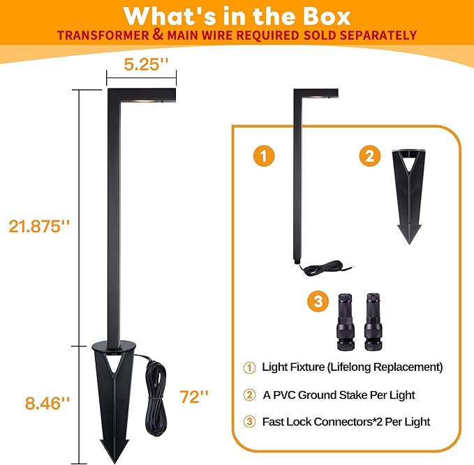 Low Voltage Pathway Lights Brass, LED Landscape Path Lights, Yard Lights Outdoor Waterproof IP65, 12V Wired L Shape Black for Garden Walkway Without G4 Bulb 4 Pack