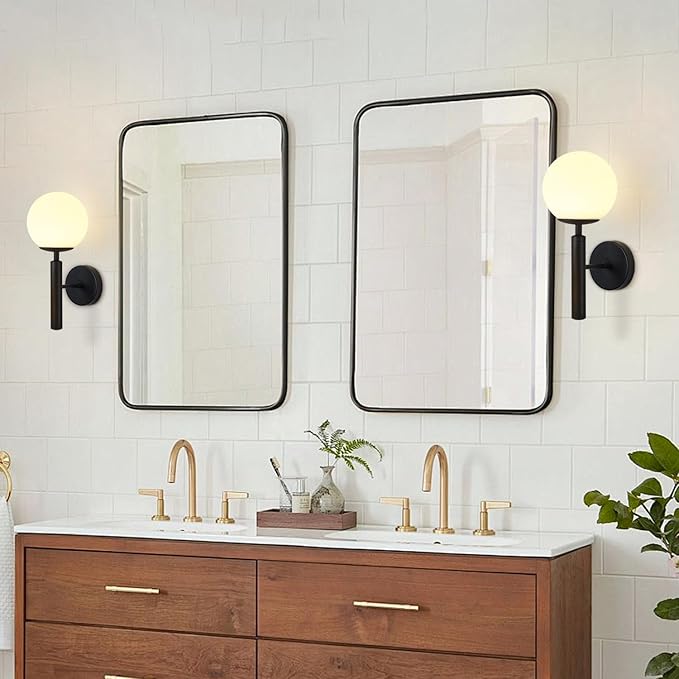 KCO Lighting Modern Wall Sconce Golden Mid Century Industrial Matte Globe Glass Wall Light for Bedroom Vanity Light (Black)