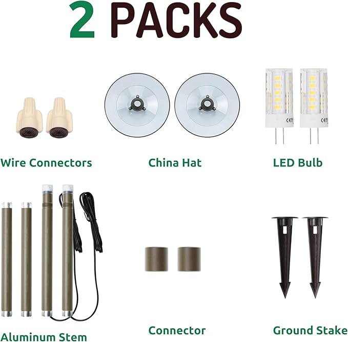 Lumina Lighting® 3W Landscape Lighting 12V Landscape Lights Low Voltage Landscape Path Lights Warm White Waterproof Outdoor Replaceable G4 LED Bulb for Garden Pathway Lawn Yard (Bronze, 2-Pack)