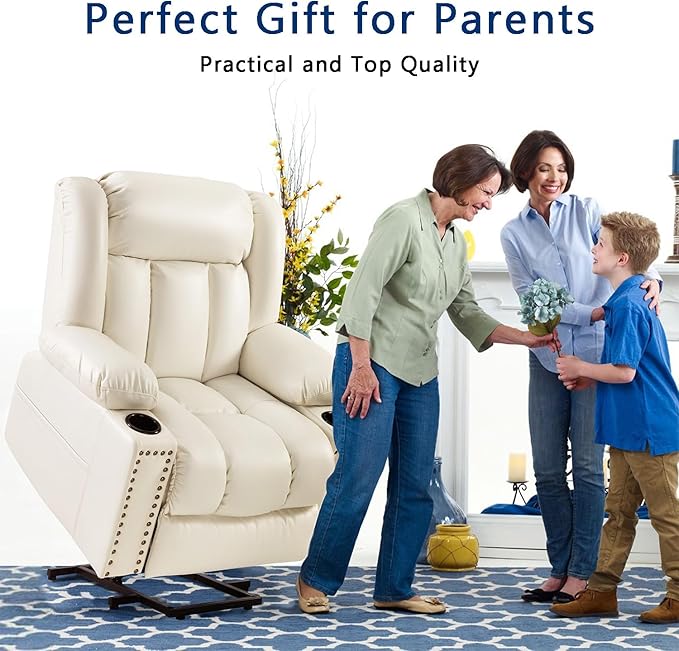 Small Power Lift Chairs Recliners for Petite Elderly, 3 Position Lift Recliner Chair for Small Space, Heating and Massage, USB-A USB-C, Cup Holder, Side Pocket Beige