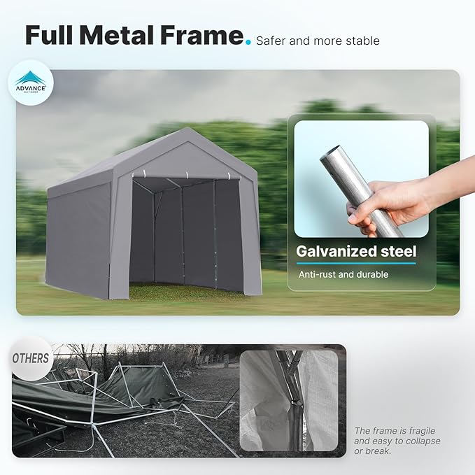 ADVANCE OUTDOOR 10x20 ft Heavy Duty Carport Garage Shelter, Adjustable Height (6.5-11ft) Waterproof Canopy with Removable Sidewalls for Cars, RV, Boat, Truck, Party - Gray