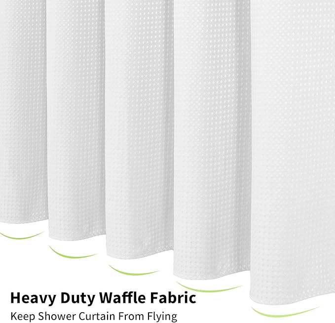 Colorful Star Small Stall Waffle Weave Shower Curtains, 256GSM Heavy Duty Shower Curtain with Snap in Fabric Liner, Hotel Style No Hook Waterproof Bathroom Curtain Set, 36 x 75 Inch, White