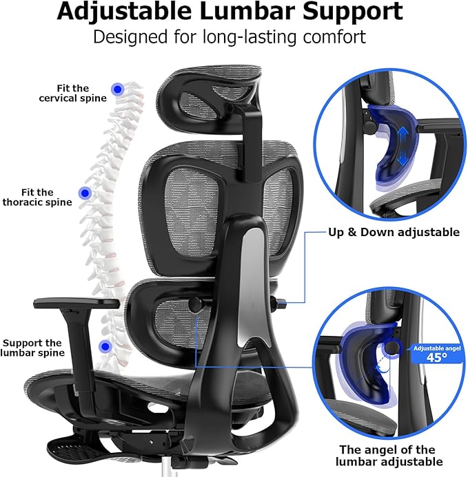 Ergonomic Mesh Office Chair with 3D Adjustable Armrest,High Back Desk Computer Chair Ergo3d Ergonomic Chairs with Wheels for Home & Office Darkgrey