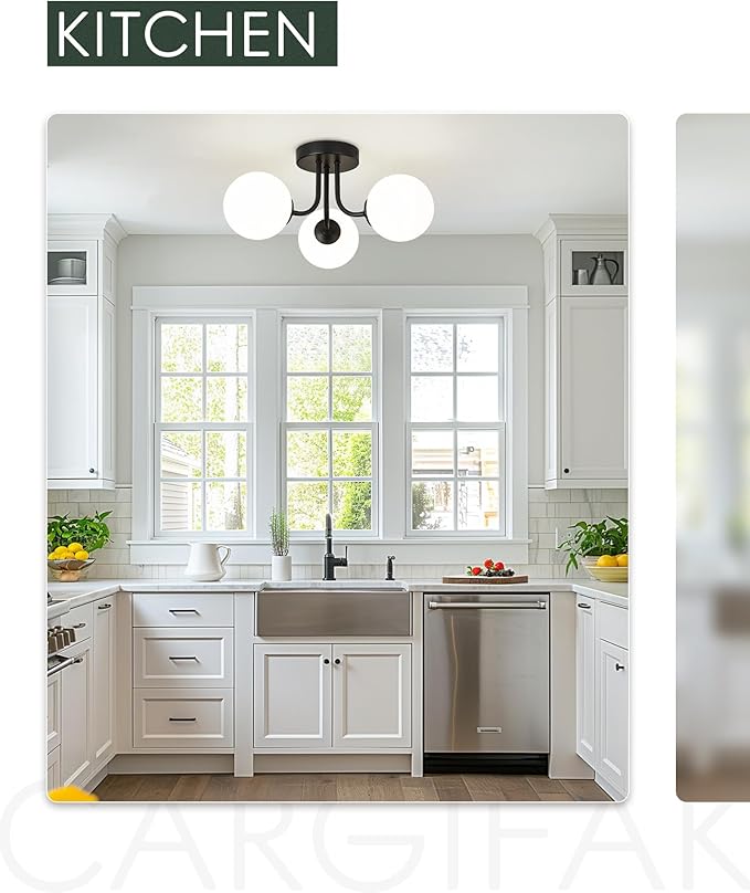 3-Globe Black Flush Mount Ceiling Light in a Modern Farmhouse Design is Ideal for Living Rooms, Bedrooms, or Dining Rooms. Model:CKCL4845-3W-BK