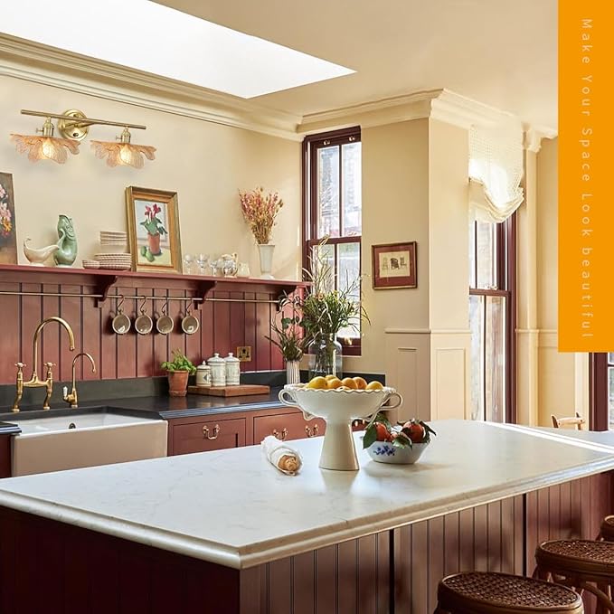 Bathroom Light fixtures Vintage Wall Sconce 2 Light Bathroom Vanity Light Gold Wall Sconce Lights Amber Glass Art Deco Vanity Lights Over Mirror for Bedroom Hallway Living Room