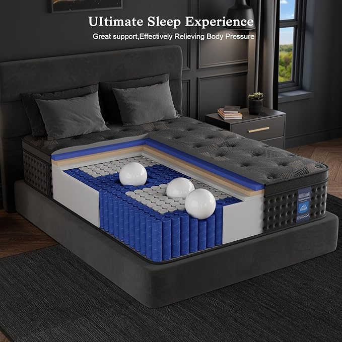 Full Size Mattress, 10 Inch Hybrid Mattress in a Box, Memory Foam and Individual Pocket Springs,Zoned Support,Fiberglass Free, Soft and Breathable.