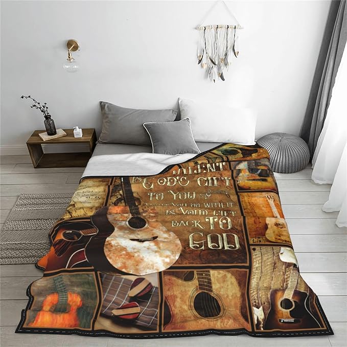 Music Gifts Guitar Blanket Rock and Roll Decor Throw Blankets Cozy Fleece Flannel Soft Warm Plush Lightweight Blanket Guitar Gifts for Men Women Boys Girls Adults Kids for Couch Sofa Bed 40"X50"
