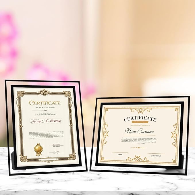 Rempry 8.5x11 Picture Frame Set of 12, Black Glass Photo Frames 8.5 by 11 for Certificate Diploma Document, Vertical or Horizontal Tabletop Display