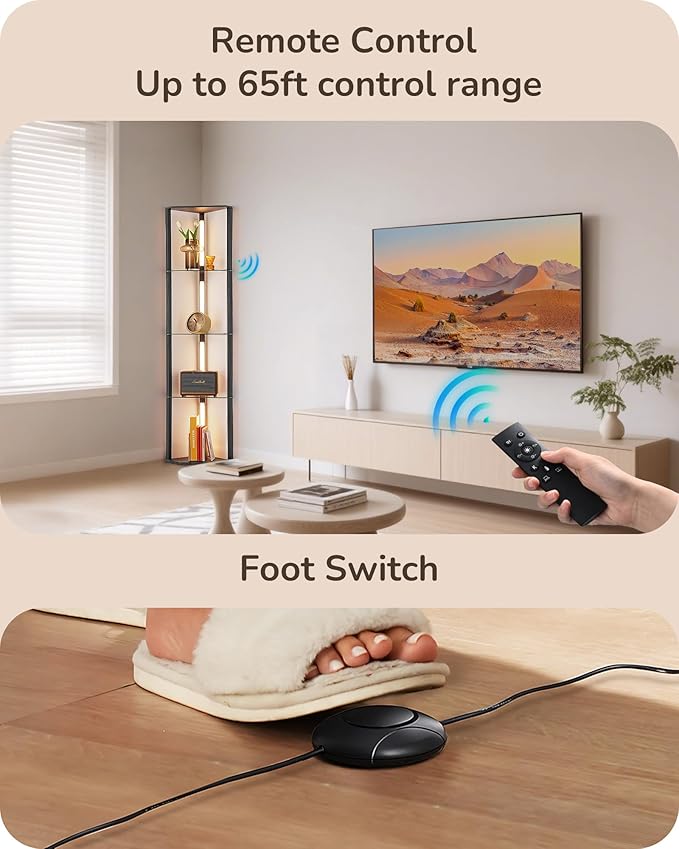 EDISHINE Modern Floor Lamp with Shelf, 5 Color Temperatures, 5-Tier Book Shelf with Light & Remote, Sturdy Floor Lamp for Living Room, Bedroom, Black