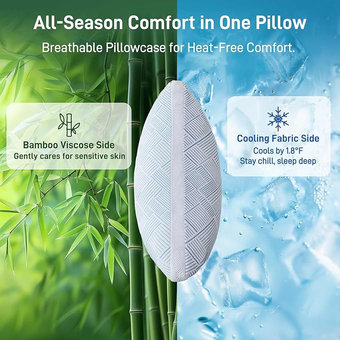 Sylvaris Shredded Memory Foam Cooling Soft Bamboo Viscose Pillows King Set of 2, Adjustable Hypoallergenic Hotel Quality Pillows for Back, Stomach and Side Sleeper, Oeko-TEX Certified