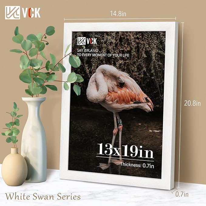 VCK 13x19 Poster Frame 2 Pack, Solid Wood White Picture Frames with Exclusive Woodgrain, Wall Gallery Frame