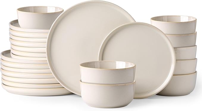 AmorArc Stoneware Dinnerware Sets,Round Reactive Glaze Ceramic Plates and Bowls Sets,Highly Scratch Resistant | Dishwasher & Microwave Safe,Service for 8 Dishes Set (24pc)