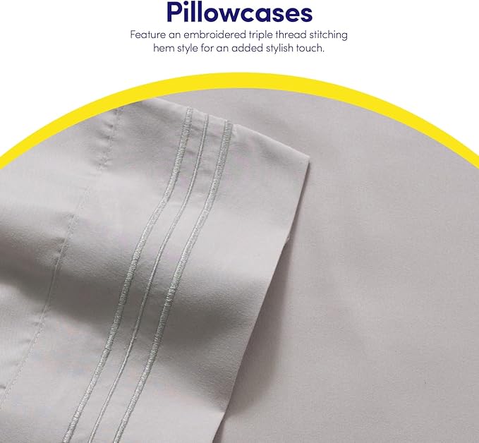 1500 Supreme Collection Full Sheet Sets Light Gray Silver - Luxury Hotel Bed Sheets and Pillowcase Set for Full Mattress - Extra Soft, Elastic Corner Straps, Deep Pocket Sheets, Full Silver